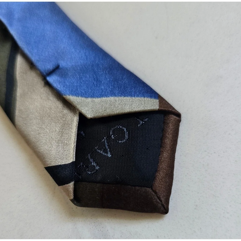 J Garcia Blue Mountain Collection 32 Silk Tie Geometric Diamond Blue Brown 1996